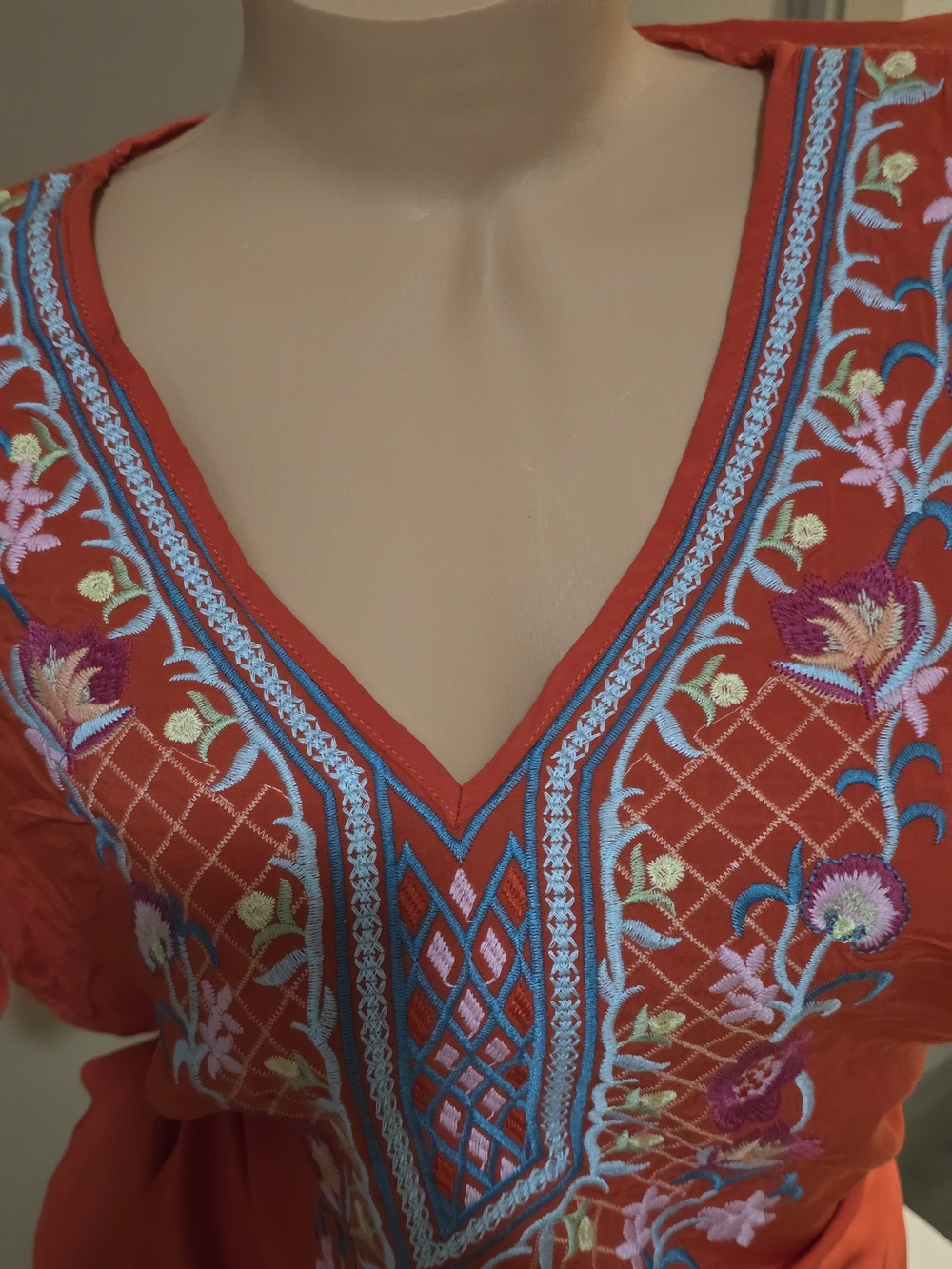 Solitaire Red Embroidered V-Neck Ruffle Sleeve Blouse - Picture 10 of 11